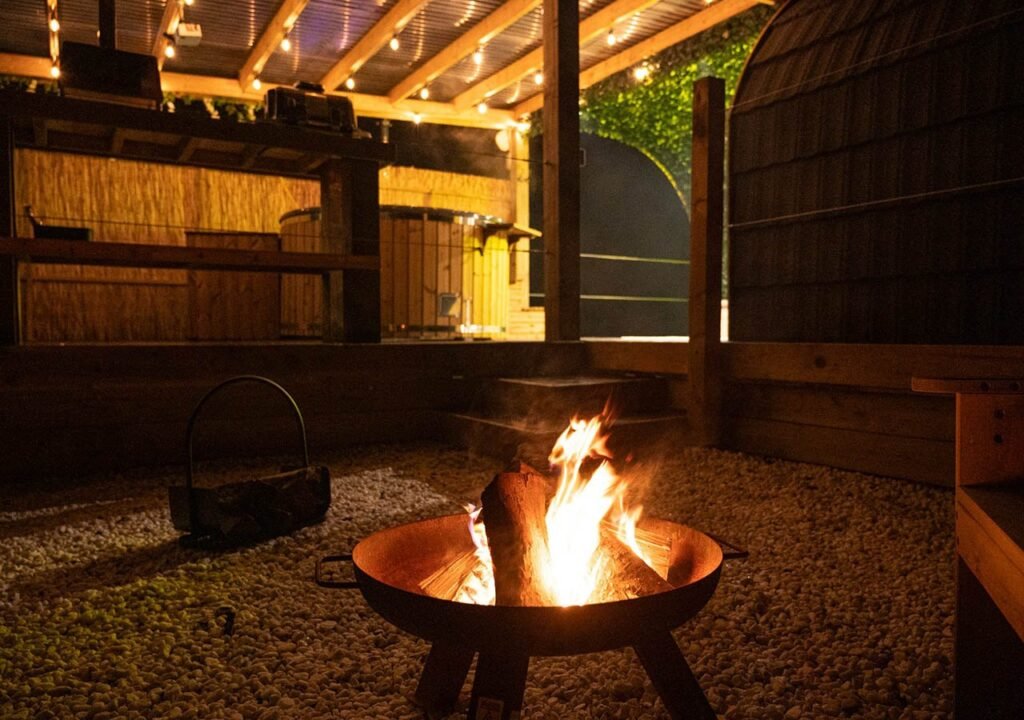 test-our-pellet-hot-tub 6 Tamed Ocean ltd Portside Pasture cabin, with fire pit and pellet hot tub