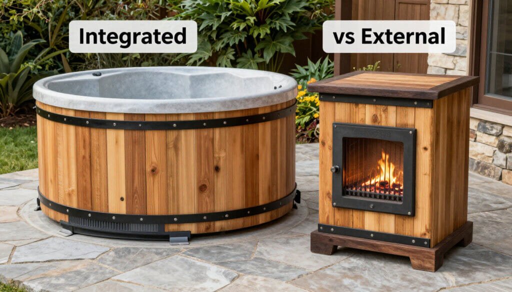 Integrated vs External Wood Fired Hot Tub Heater